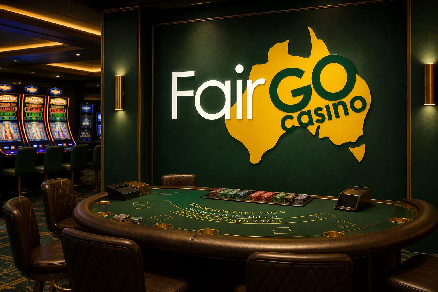 Fair Go Casino lobby with slots and official Fair GO casino mark